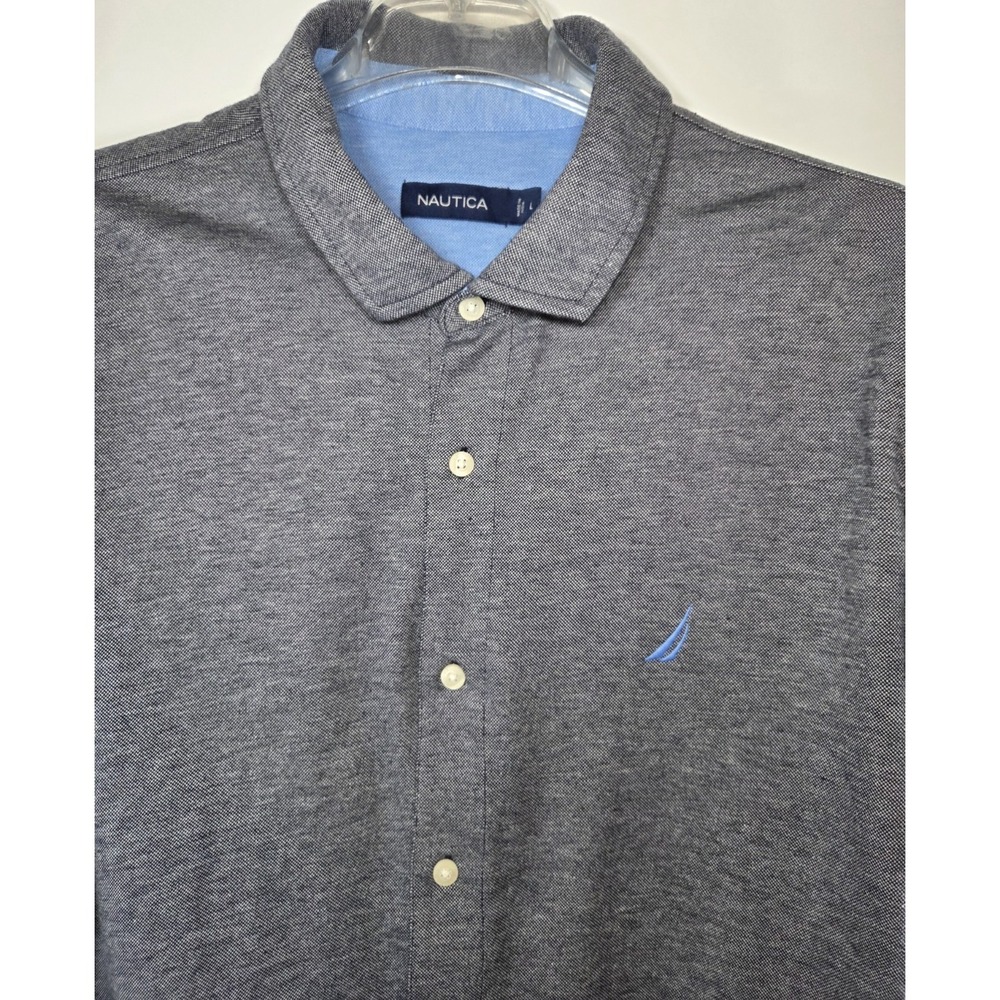 Nautica Gray Button Up Short Sleeve Polo Shirt Men's‎ Large - Picture 2 of 7